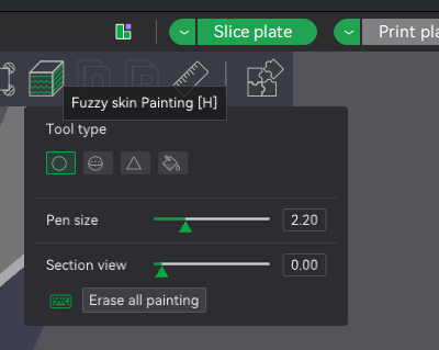 Fuzzy Skin painter – options panel (example view 1).