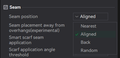 Seam position dropdown